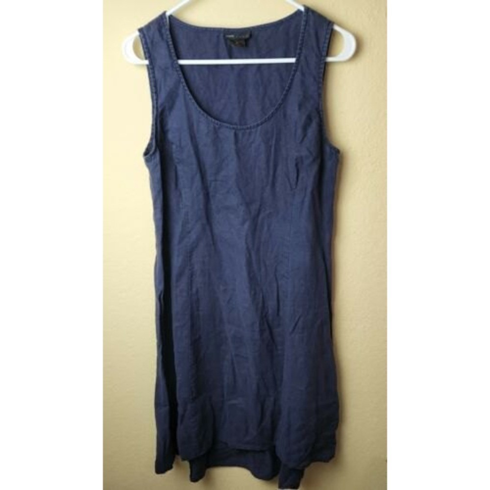 Grace Dresses Navy‎ Blue 100% Linen Sleeveless Shift Dress Size 8 Lined High-Low